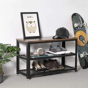 2020 Free Sample Newest Design High Quality Portable Luxurious Single Modern Home Furniture Wooden and Iron Combined Shoe Rack