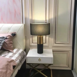 2021 Black gold fabric bedside table lamp luxury marble led reading lamp
