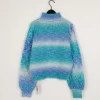 2021 Rainbow Spring Autumn Customizied Tie Dye Mock Turtle Neck Long Sleeve Cable Pullover Women Sweaters