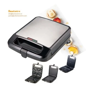 3 IN 1 4 slice stainless steel waffle maker, with detachable sandwich and grill plate