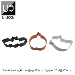 3pcs Stainless Steel Cookie Cutter Set with Powder Coating for Halloween / Ghost,Bat and Pumpkin / Baking Tool UJ-CC327