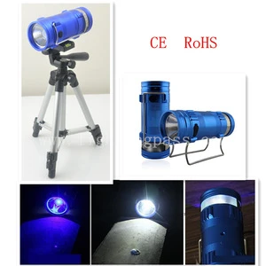 3W white LED+3W blue LED +3 LED rechargeable aluminium fishing light with support and charger