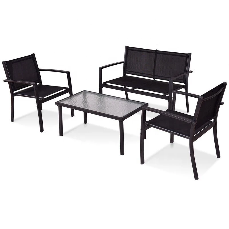 4PC Outdoor Garden Steel Chair and Table Patio Furniture Conversation Sofa Set