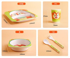 5 pcs Bamboo Fiber Baby Dinnerware Children Tableware Dish Set , Kids Dinner  plate