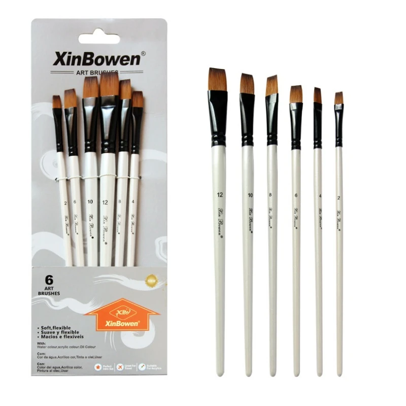 6 Pieces Per Set Art Supplies Paintbrush Pearl White Handle Artist Brushes for Acrylic Painting