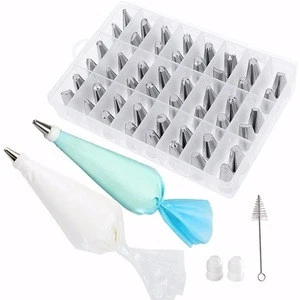 62 Pieces Cake Decorating tools - Cupcake Decoration Supplies Kit with 48 Professional Stainless Steel Icing Tips , 1 Pastry Bag