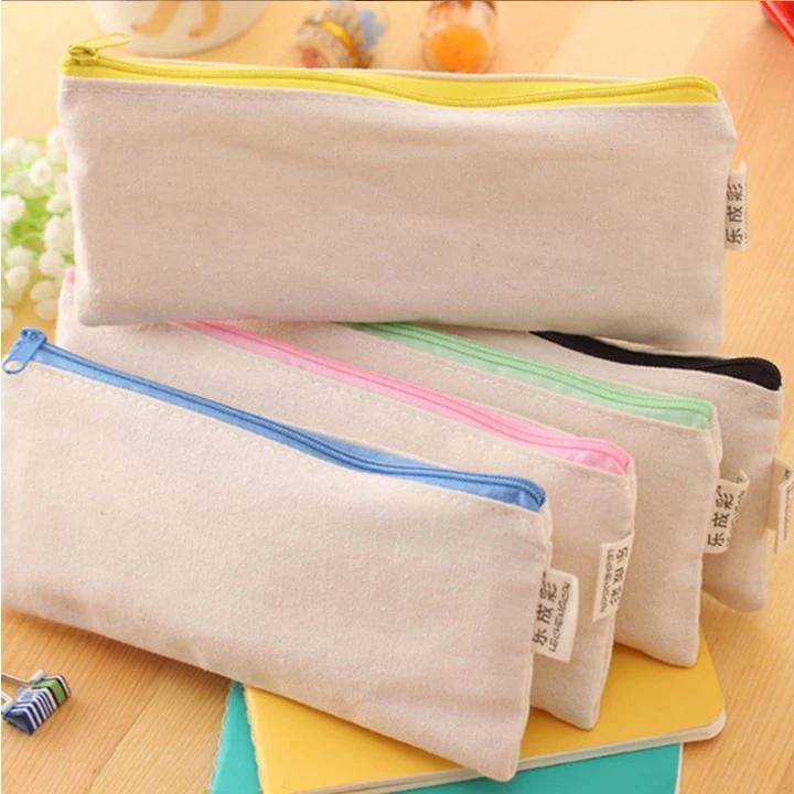 6A Storage Bag Cosmetic Pouch Cotton Canvas Pencil Case Bag With Colorful Zipper