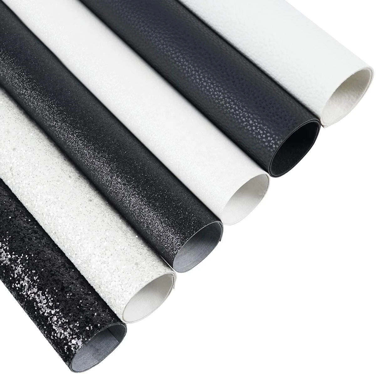 6pcs/set white and black Mix Material Custom Printed Faux Vinyl PU Leather Fabric Sheets Set