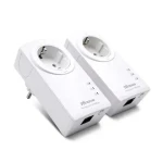 7inova AV500 Homeplug AV Standard Passthrough Powerline Ethernet Adapter Kit With Built-In Schuko FR Socket