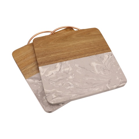Buy Acacia Wood And Marble Cheese Board Cutting Board With Rose Gold ...