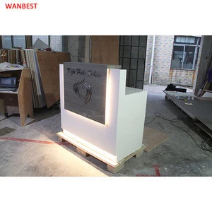 Acrylic solid surface luxury design LED light small reception furniture desk