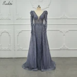 ASA-0089 Luxury A-Line Shiny Crystal Beaded Women Formal Party Dresses  Long Sleeve Evening Dress 2021