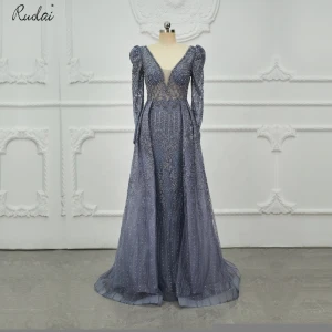 ASA-0089 Luxury A-Line Shiny Crystal Beaded Women Formal Party Dresses  Long Sleeve Evening Dress 2021