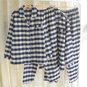 Autumn and winter mens cotton plush pajamas womens simple check long sleeve suit lovers casual home service
