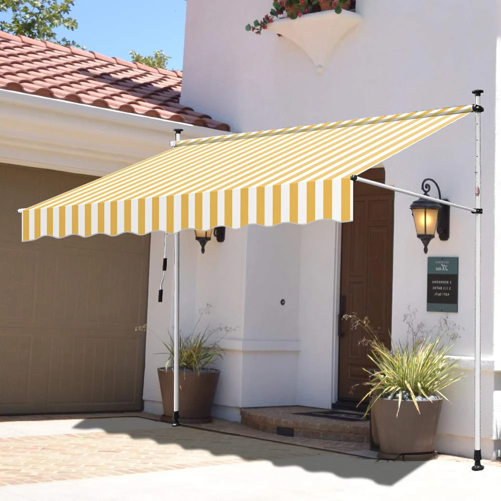 Balcony Manual Awning -Patio Clamp Awning Gazebo Canopy Complete with Fittings and Winder Handle (2.5 x 1.2m, Mult