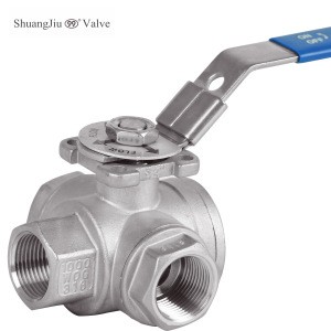 ball valve Screwed BSPT Reduced Bore 3 Way  Stainless Steel Body and  Ball RPTFE Seats