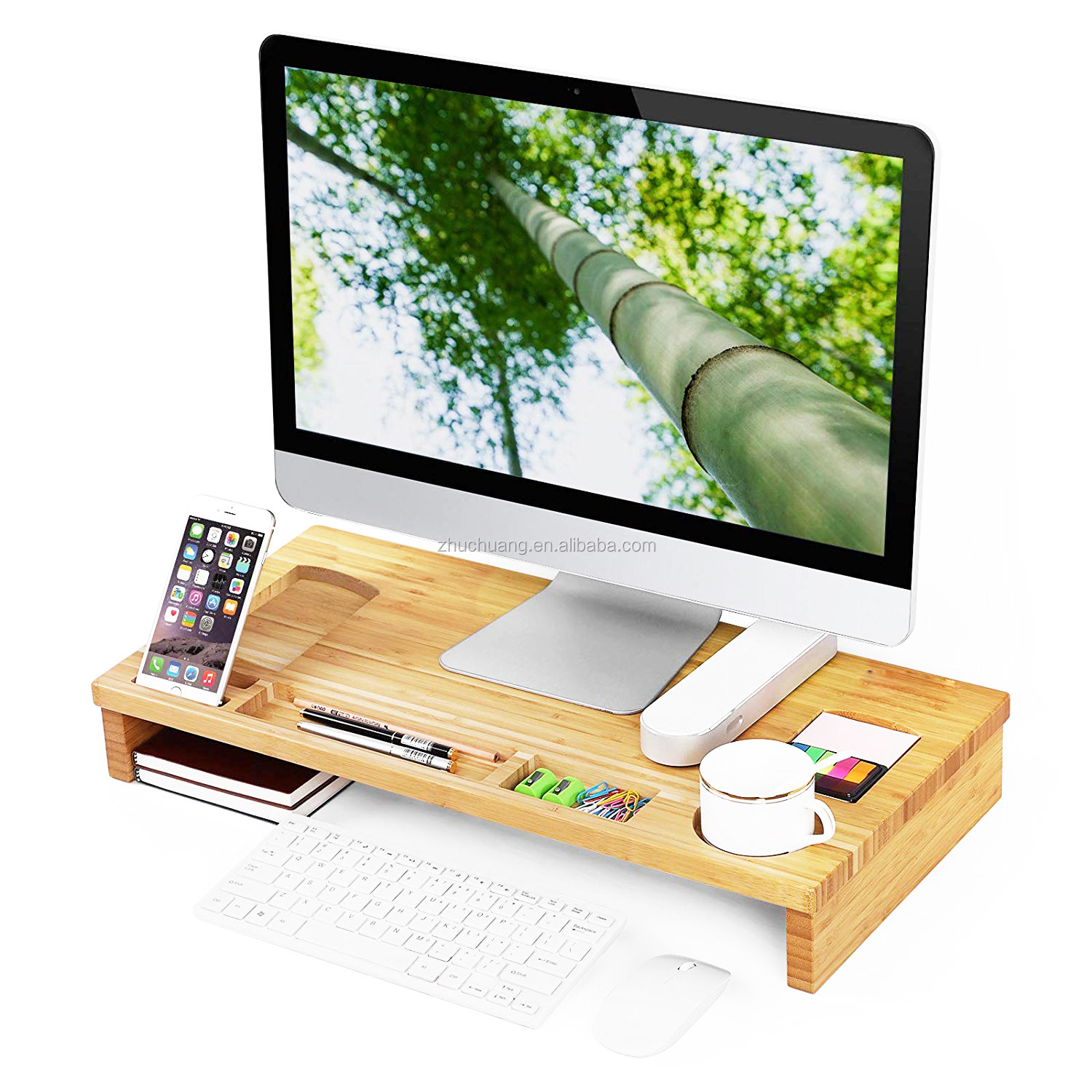 Buy Bamboo Desk Storage Organizer Adjustable Desktop Display Shelf Rack ...