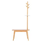 Bamboo wood coat rack simple modern bedroom floor hanger multi-function hall storage shoe bench