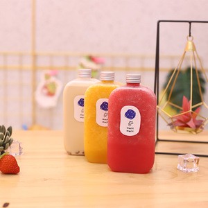Best selling 2020 flat 500ml plastic juice bottles thai tea bubble tea milk bottles