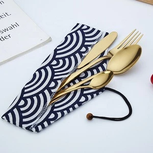Black Cutlery Reusable Set with Pouch Gold Plated Flatware Wholesale