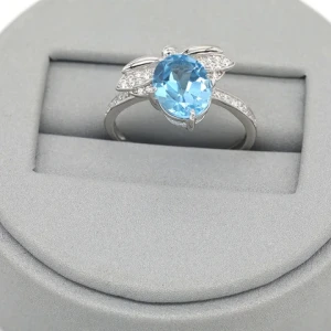 Blue Topaz Jewelry 925 Sterling Silver Engagement Sky Blue Topaz Jewelry Oval Blue Topaz Jewelry With Diamond