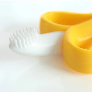 BPA Free Soft Silicone Funny Yellow Banana Toothbrush Fruit Tooth Brush Training Teether for Infant Baby Toddler