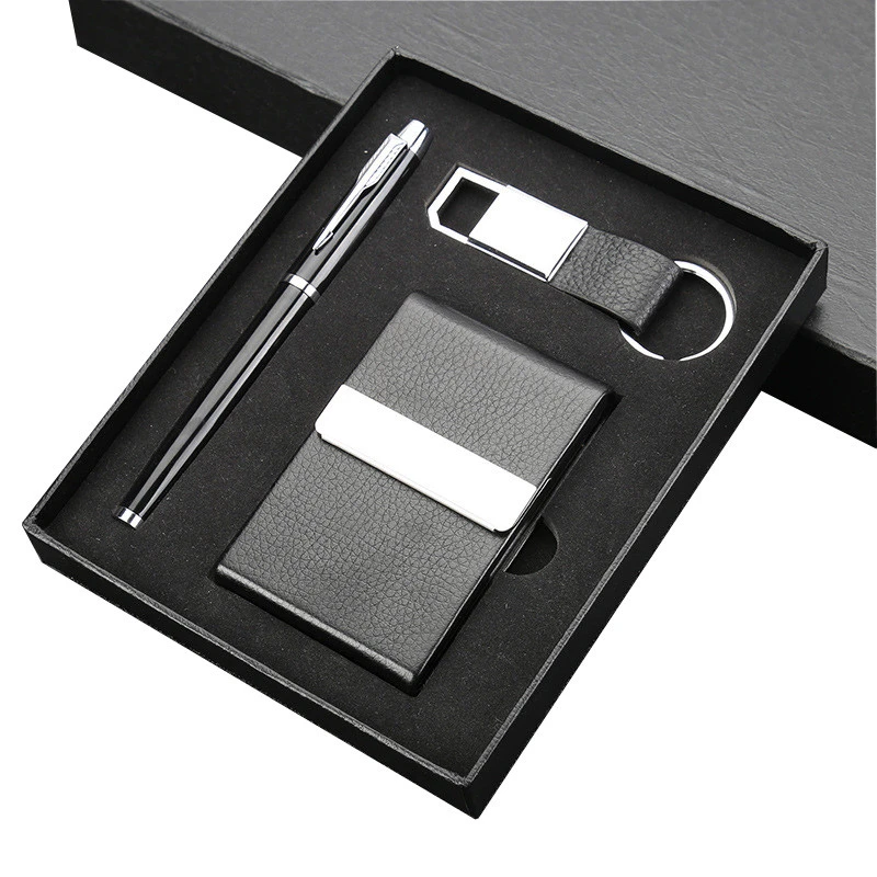 business card box gift, ballpoint pen, company Gift Key Ring Gift set