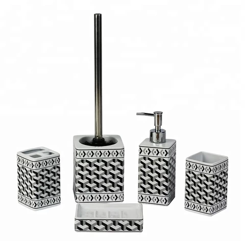 BX Group 5 pieces made in china ceramic bathroom accessory set with soap dispenser, toilet brush holder