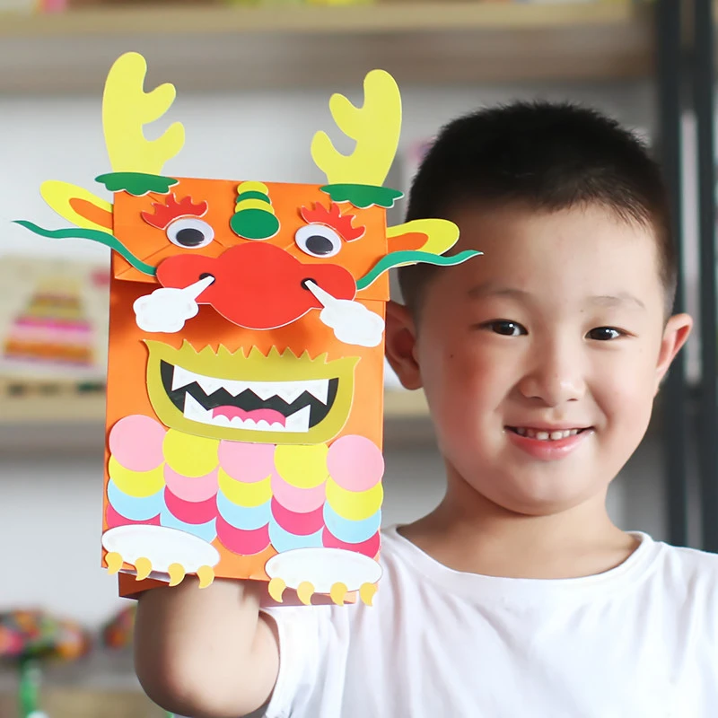 Cartoon animal paper bag puppet children&#x27;s DIY creative educational parent-child toys
