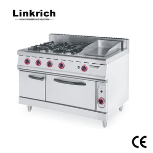 CE Approval Commercial 4 Burner & Griddle With Electric Oven Gas Range