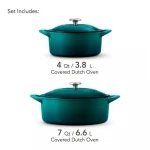 ceramic pot with lid Enameled Cast Iron Covered Round Dutch Oven Combo, 2-Piece (7-Quart & 4-Quart), Teal