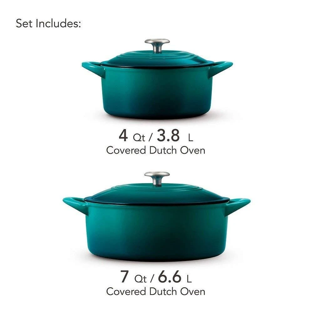 ceramic pot with lid Enameled Cast Iron Covered Round Dutch Oven Combo, 2-Piece (7-Quart &amp; 4-Quart), Teal