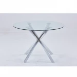 Cheap Glass Dining Room Set Metal Leg Tempered Glass Dining Table