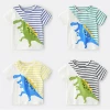 Children Short Sleeve Custom Logo Printing 100% Cotton striped t-shirts Kids Baby Boy dinosaur print T shirts