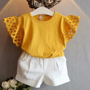 China manufacturers wholesale children clothing sets girls summer cheap 2 pcs outfit shirt+ pant