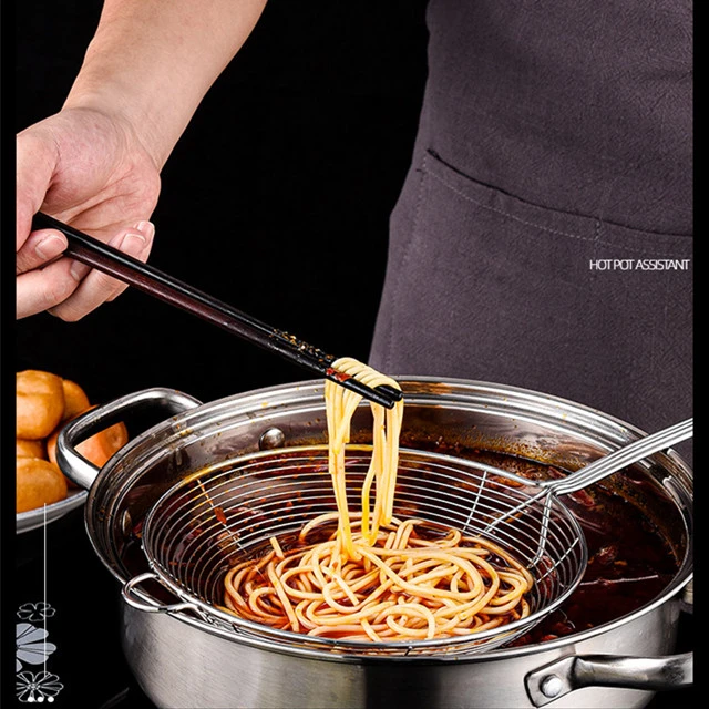 Chinese hot pot Food Grade Noodle Strainer Mesh Wire Kitchen Colander Strainer Set Stainless Steel Fashion Silver Metal