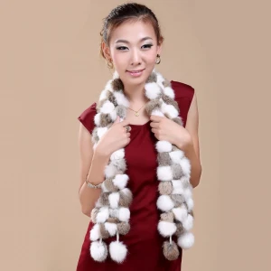 Classics winter Genuine rabbit fur pom pom balls women scarf