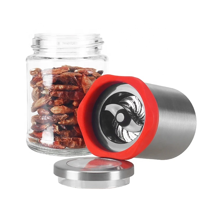 Condiment simple stainless steel design easy refill and storage spice mill with 100ml jar