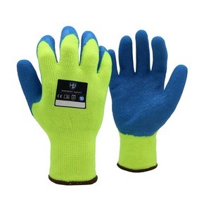 CT L918TC Thermal latex winter safety gloves high visible yellow fleece acrylic blue latex rubber crinkle coated work gloves