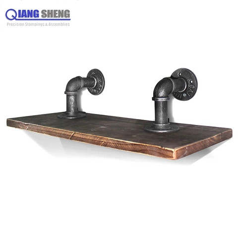 Custom decorative rustic industrial powder coated black metal iron wall mounted round pipe shelf brackets