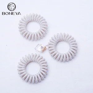 custom fabric telephone cord rope circle wire hair rings tie in elastic band for sports