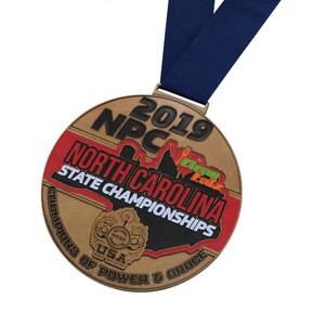 Custom Hot Selling Trophies Ribbon Printed Lanyard Set Blank engraved Logo Metal Zinc Alloy Die Casting Sports Medal