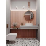 Custom Hotel Project Furniture Wood Sink Floating Pink Set Nordic Hotel Toilet Vanity Bathroom Sink Cabinet