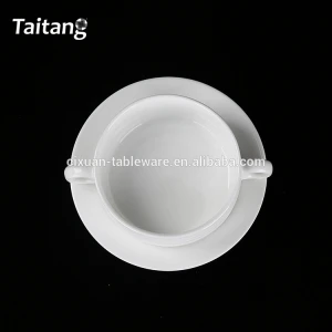 Custom Restaurant Round Shape White Ceramic Soup Tureen With Ladle