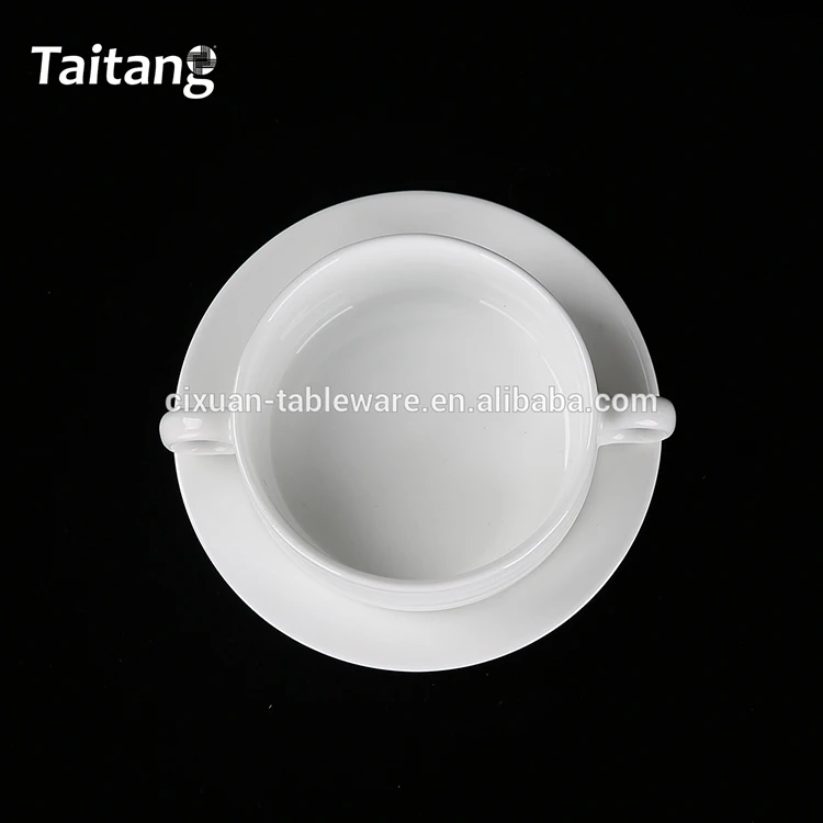 Custom Restaurant Round Shape White Ceramic Soup Tureen With Ladle