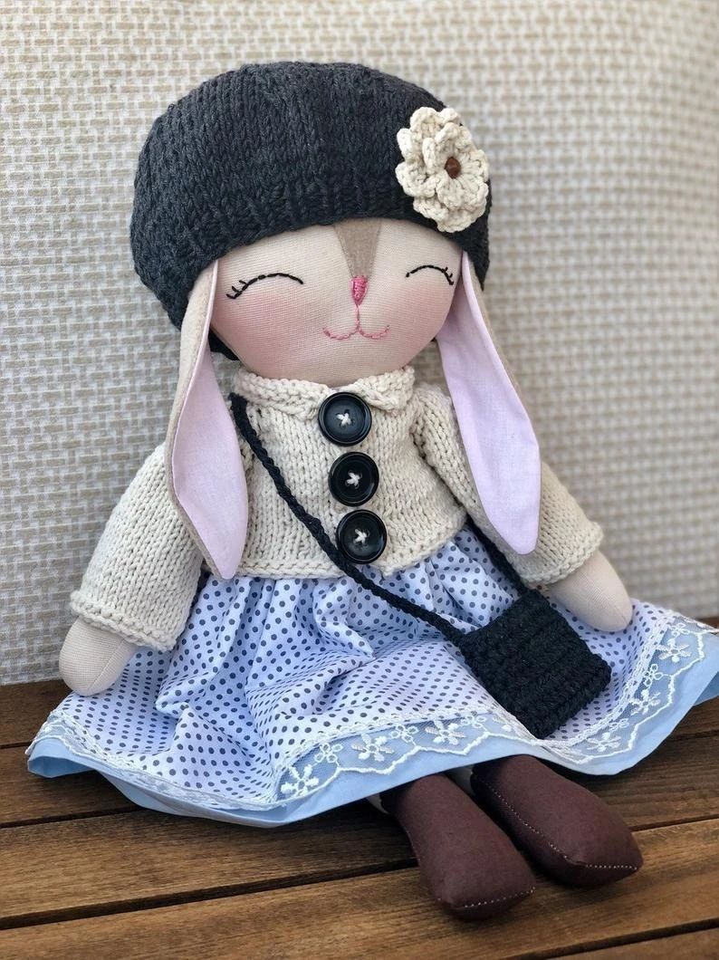 Custom soft animal bunny rabbit cloth fabric rag doll for Toddlers