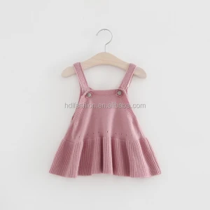 Cute girls clothing fashion strap overalls knitted mini baby skirt top
