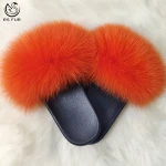 Cute Non-Slip Children Natural Fox Fur Slides Winter Warm Indoor Kids Fur Slipper