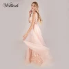 deep V Lace backless strapless A-Line evening cocktail party dress beading light pink lace chapel train bridesmaid dresses