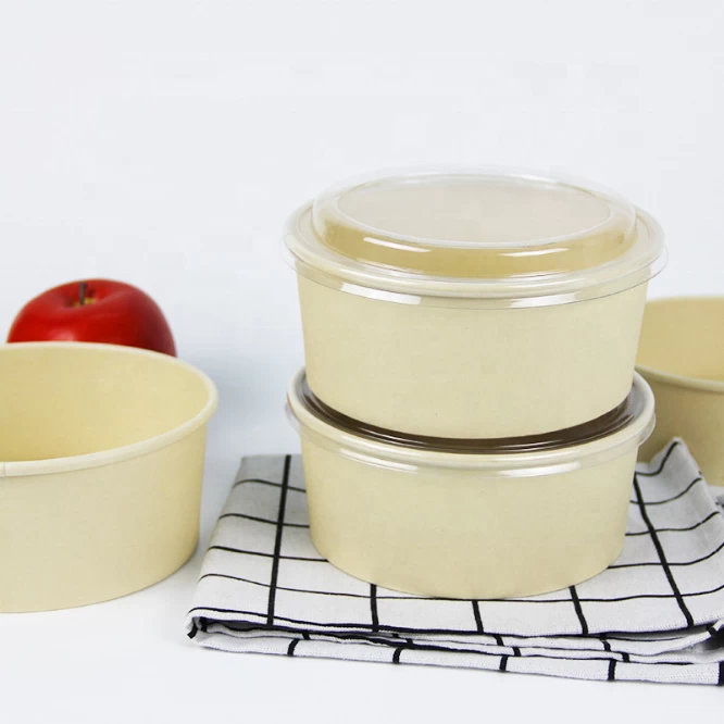 Disposable Biodegradable Natural Bamboo Pulp Paper Salad Bowl with PLA Lids